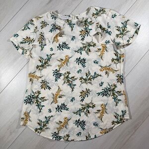 Van Heusen Cream and Green Floral Blouse Size XS